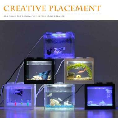 Aquarium Mini Lego Block With LED Colorful Aquarium ikan Cupang TOPINC Hitam