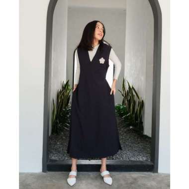 Zetta Overall | Dress Overall Linen Bordir Bunga Blueblack