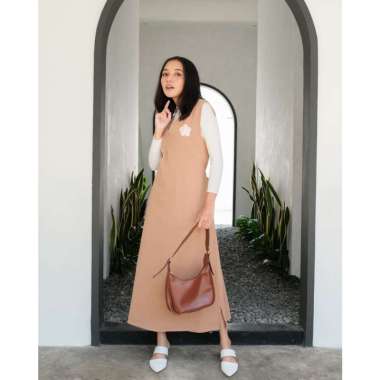 Zetta Overall | Dress Overall Linen Bordir Bunga Almond
