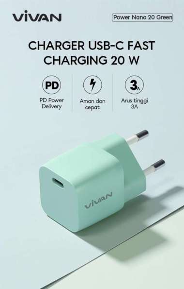 VIVAN POWER NANO 20 USB-C ADAPTER 20W KEPALA CHARGER iPhone 12 13