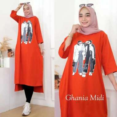 JESLA FASHION GHANIA MIDI DRESS BAHAN KAOS KATUN COMBED 24s APLIKASI SABLON MIDI DRESS MUSLIM MIDI D