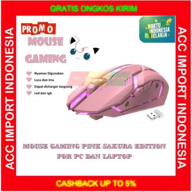 Mouse Gaming Wireless Bluetooth Rechargeable Usb 2.4Ghz Pink Lucu warna Hitam