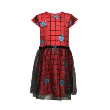 Versail Kids Enfant Dress Motif Bunga Aplikasi Tile Hitam XL Red
