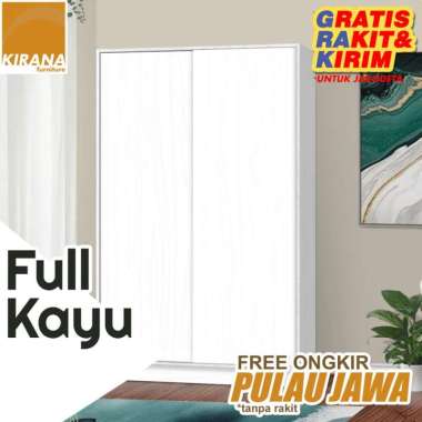 FULL KAYU Kirana Lemari Pakaian Kayu 2 Pintu Sliding Besar Modern Minimalis Arkansas White Glossy Wh