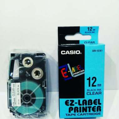 original Casio ez-label printer tape 12mm 12 mm black on clear bening
