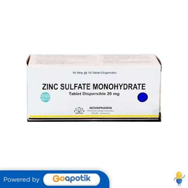 ZINC SULFATE MONOHYDRATE NOVAPHARIN 20 MG BOX 100 TABLET
