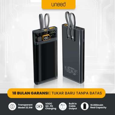 UNEED GlazeBox Powerbank Transparent Built in Cable QC 22.5W- UPB632