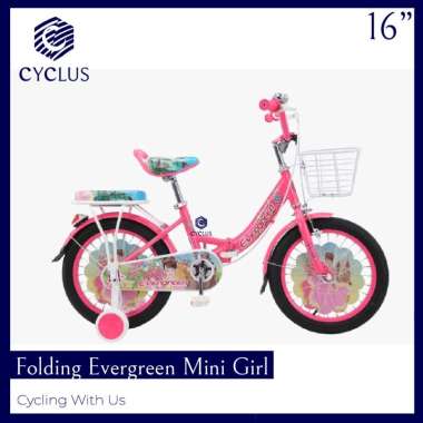Sepeda Lipat Mini Anak Evergreen Girl Karakter Barbie 16 Inch Sepeda Lipat Keranjang Barbie Kartun P