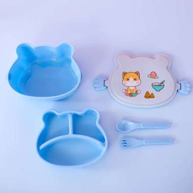 ONE-C777 Kotak Bekal Anak Set Sendok Garpu Motif Cartoon Lucu Lunch Box / Tempat Makan tingkat Anak