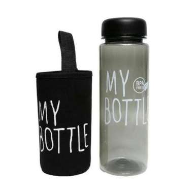MY BOTTLE POUCH BUSA / BOTOL MINUM PLASTIK DENGAN POUCH WARNA WARNI Hitam