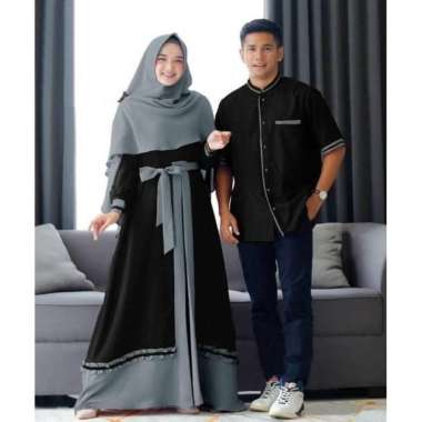 Baju Couple Rafata Gamis Koko Pasangan Keluarga Muslim Moscrepe Hitam