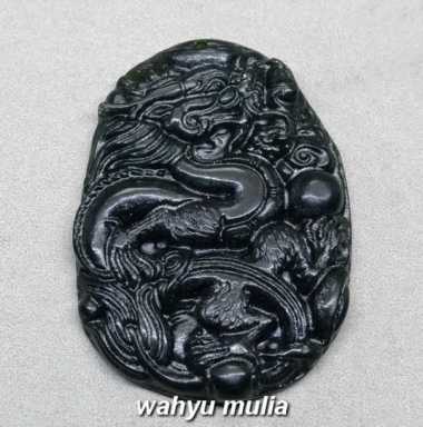 Kalung Batu Giok Hitam Ukir Naga Black jade Asli (Kode 968) hitam tembus hijau