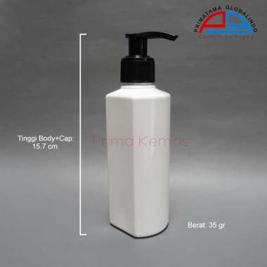 Botol Pump Lotion 200 ml - botol skincare Prima Kemas - Pet SQ 200 ml Putih Pump Lotion AG Hitam