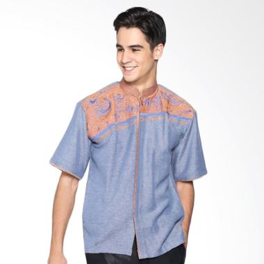 Batik Distro K8071 Kemeja Pria Koko Bordir - Biru