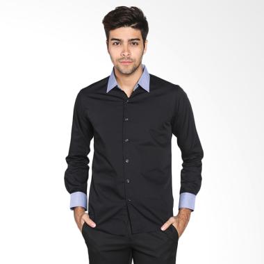VM KML 131 Casual Slimfit Polos Kemeja Panjang Pria - Hitam