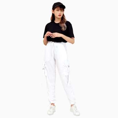 Celana Panjang Jogger Cargo Hypebeast Training wanita Keren Terbaru - Jfashion Juliani XL Putih