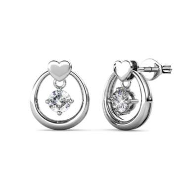 Love Drop Earrings - Anting Crystal by Her Jewellery - White Gold