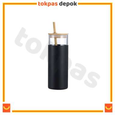 SUMI Tumblr Aesthetic Tempat Botol Minum Kaca Silikon 480 ml Dengan Sedotan Kayu/ Tumblr Kaca Tebal 