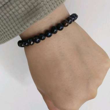 Gelang Mutiara Hitam Bulat Mutiara Air Tawar Mutiara Asli Lombok 17-18cm