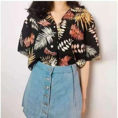 Baju Atasan Model Korea Kemeja Motif Wanita Wolfis Maxmara Top Hitam Pine