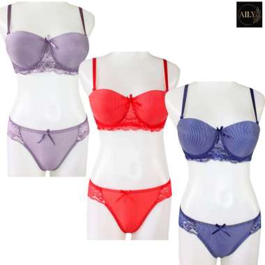 Aily NA22 Set Bra dan CD Wanita Stripe - 1 set Ungu Muda 38C