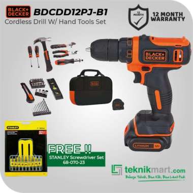Black & Decker Bor Baterai + Hand Tools 10.8 V BDCDD12PJ WITH 68-070-23