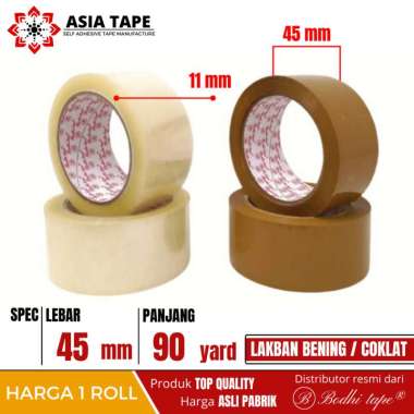 LAKBAN BENING COKLAT BODHI TAPE 45MM X 90YARD PER-ROLL KUALITAS TERBAIK DIKELASNYA BENING