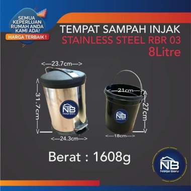 Subron tong sampah 8 liter stainless tempat sampah injak tutup plastik