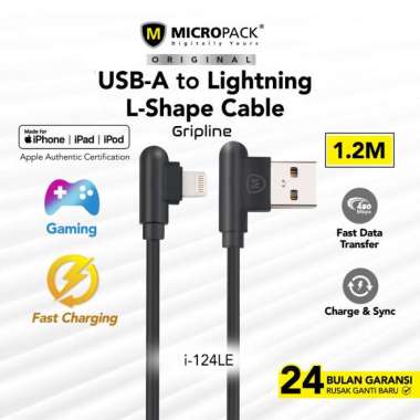 Micropack Kabel Data / Charger iPhone Lightning Cable Gripline Gaming Original USB Fast Charging Bla