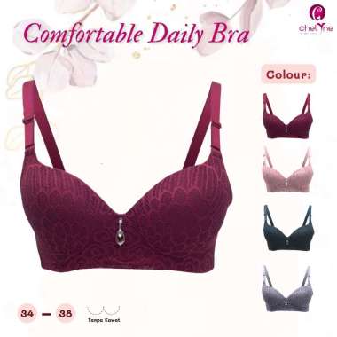 Chelyne BH Full Cup Brukat V1939 Tanpa Kawat Penyanggah - Daily Bra Abu Tua 36