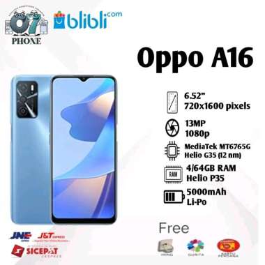 OPPO A16 4/64 RAM 4GB INTERNAL 64GB GARANSI RESMI OPPO INDONESIA Biru
