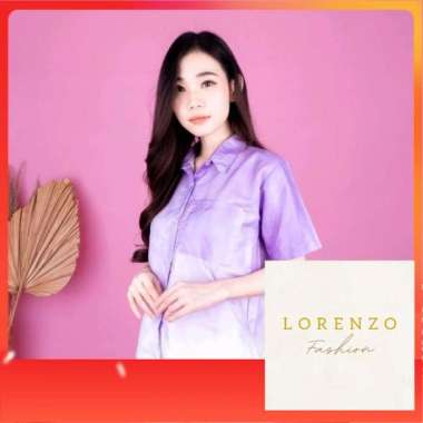 Kemeja Wanita Casual Kemeja Lengan Pendek Wanita Korea Baju Kerja Ungu