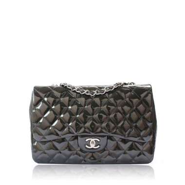 Chanel Metallic Olive Green Quilted Patent Leather Maxi Classic Double Flap Bag