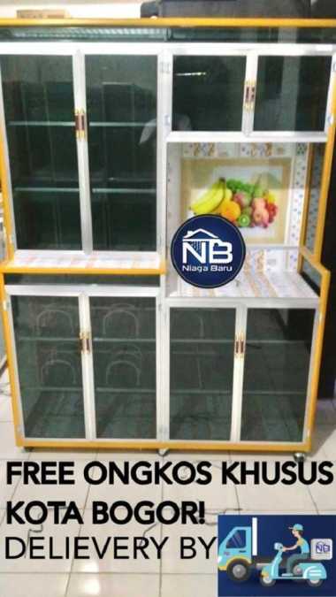 Rak Piring Kaca Riben 4 Pintu Keramik Gendong Super Jumbo Bogor