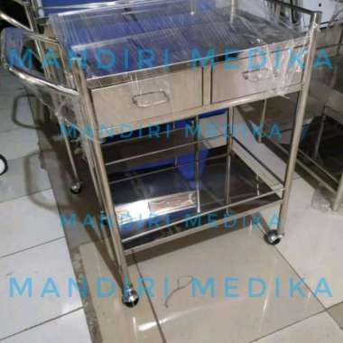 Meja Instrument Dressing Trolley 2 Laci Stainless 2 Tingkat