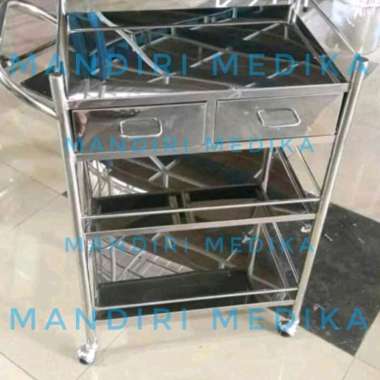 Meja Instrument Dressing Trolley 2 Laci Stainless 3 Tingkat