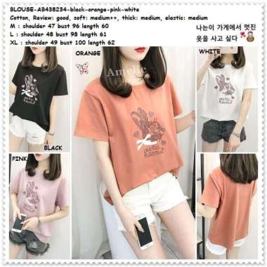 AB438234 Baju Atasan Kaos Wanita Korea Import Hitam Putih Pink Orange