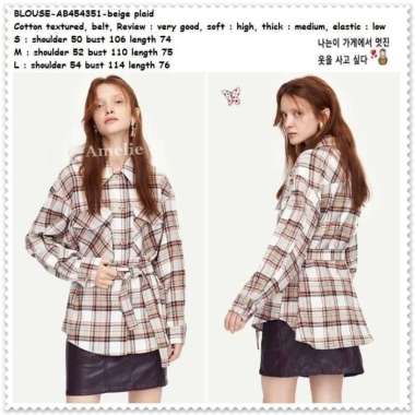 AB454351 Baju Atasan Kemeja Kotak Wanita Blouse Korea Import Tunik