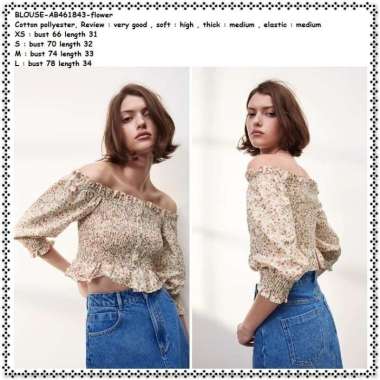 AB461843 Baju Atasan Crop Top Sabrina Blouse Bunga Wanita Korea Import