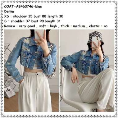 AB463746 Slim Crop Ripped Jaket Jacket Denim Jeans Wanita Korea Import