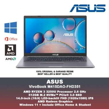 Asus VivoBook M415DAO-FHD351 Ryzen 3 3250U-8GB-SSD 512GB Slate Grey