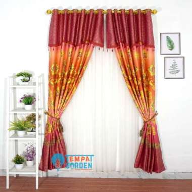 Gorden Blackout Tebal Gorden Minimalis Motif AM Mas Batik Merah