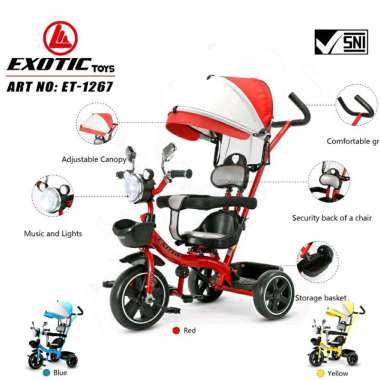 Stroller Sepeda Anak Roda Tiga Exotic ET-1267 Musik Lampu Dorongan ET1267 ET 1267