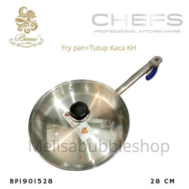 Bima Chefs Frypan+Tutup Kaca KH 28cm Penggorengan Sus 304 Wajan Kuali Stainless Induksi BP1901528