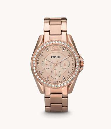 FOSSIL Riley Multifunction Rose-Tone Stainless Steel Watch Original Jam Tangan Wanita