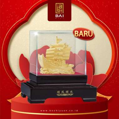 BAI GIFT Pajangan Kapal Layar Lapis Emas 24K Miniatur Kapal Layar Pajangan Perahu Layar Cina