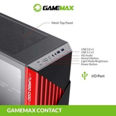 Gamemax Contac COC Black Red E-ATX Gaming PC Case With COC Fan & PWM