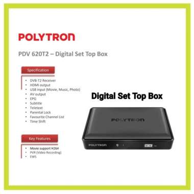 Polytron Set Top Box PDV-610T2 DVB T2 Receiver TV Siaran Digital STB - Unit Only PDV 620T2 TERBAIK M
