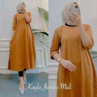 FASHION BAJUTERBARU KAYLA MIDI DRESS M L XL XXL | GAMIS WANITA KEKINIAN BAHAN KAOS KATUN COMBED 24s 