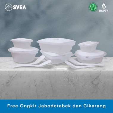 Free Ongkir Svea X Biggy Aquamarine Serving Set 6 Pcs - Prasmanan Set - White
